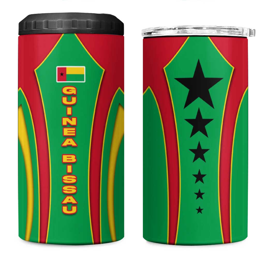 Guinea Bissau 4 in 1 Can Cooler Tumbler Red Green Yellow Stripe Design and Black Star TS04