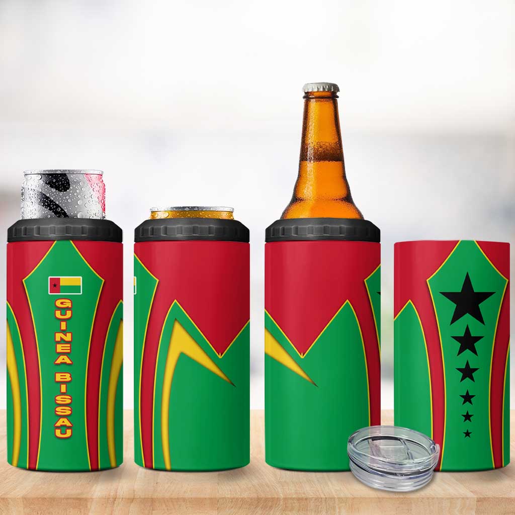 Guinea Bissau 4 in 1 Can Cooler Tumbler Red Green Yellow Stripe Design and Black Star TS04