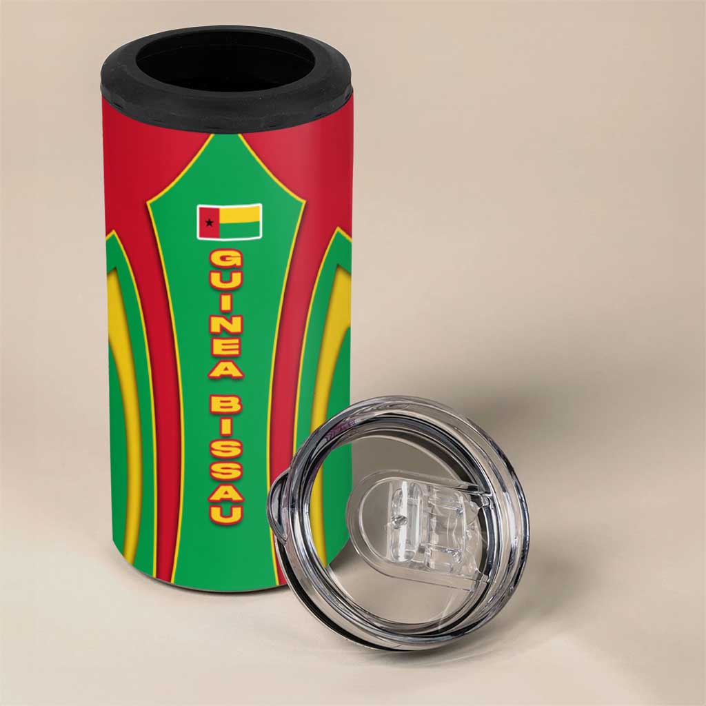 Guinea Bissau 4 in 1 Can Cooler Tumbler Red Green Yellow Stripe Design and Black Star TS04