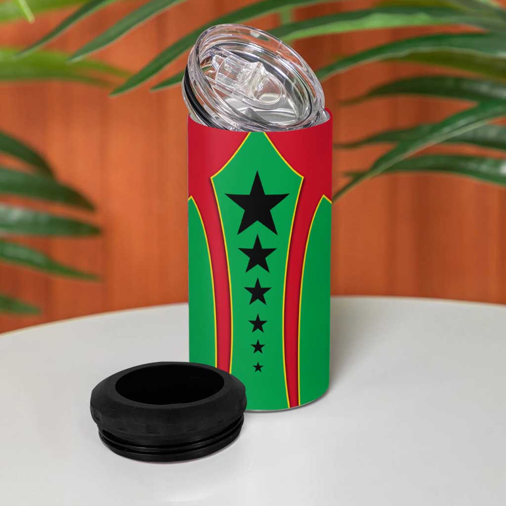 Guinea Bissau 4 in 1 Can Cooler Tumbler Red Green Yellow Stripe Design and Black Star TS04