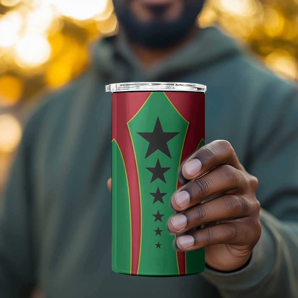 Guinea Bissau 4 in 1 Can Cooler Tumbler Red Green Yellow Stripe Design and Black Star TS04