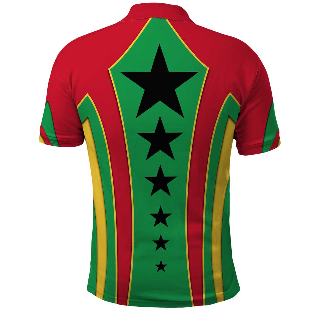 Guinea Bissau Polo Shirt with Red Green Yellow Stripe Design and Black Star TS04