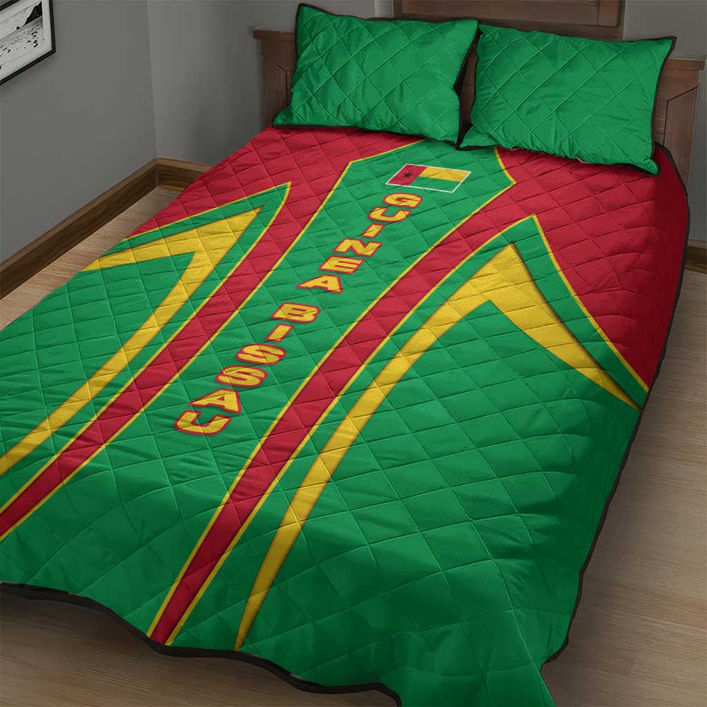 Guinea Bissau Quilt Bed Set Red Green Yellow Stripe Design and Black Star TS04