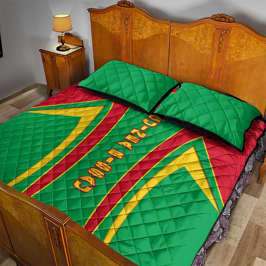 Guinea Bissau Quilt Bed Set Red Green Yellow Stripe Design and Black Star TS04