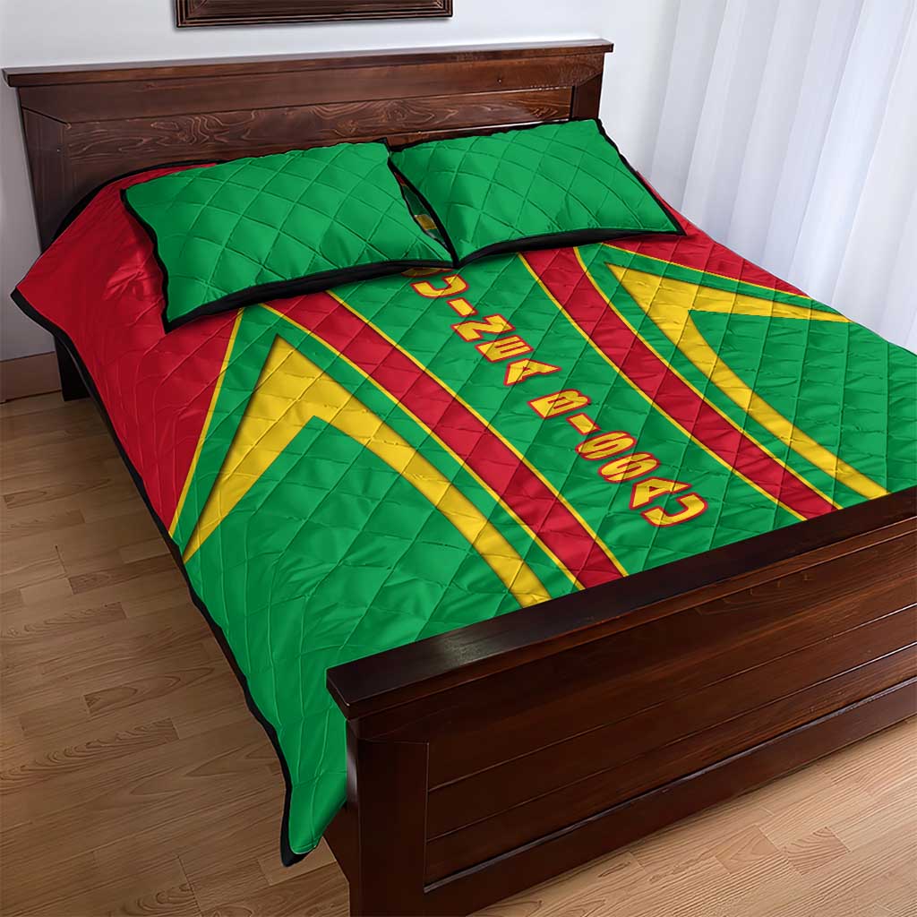 Guinea Bissau Quilt Bed Set Red Green Yellow Stripe Design and Black Star TS04