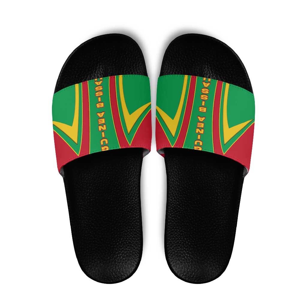 Guinea Bissau Slide Sandals with Red Green Yellow Stripe Design and Black Star TS04