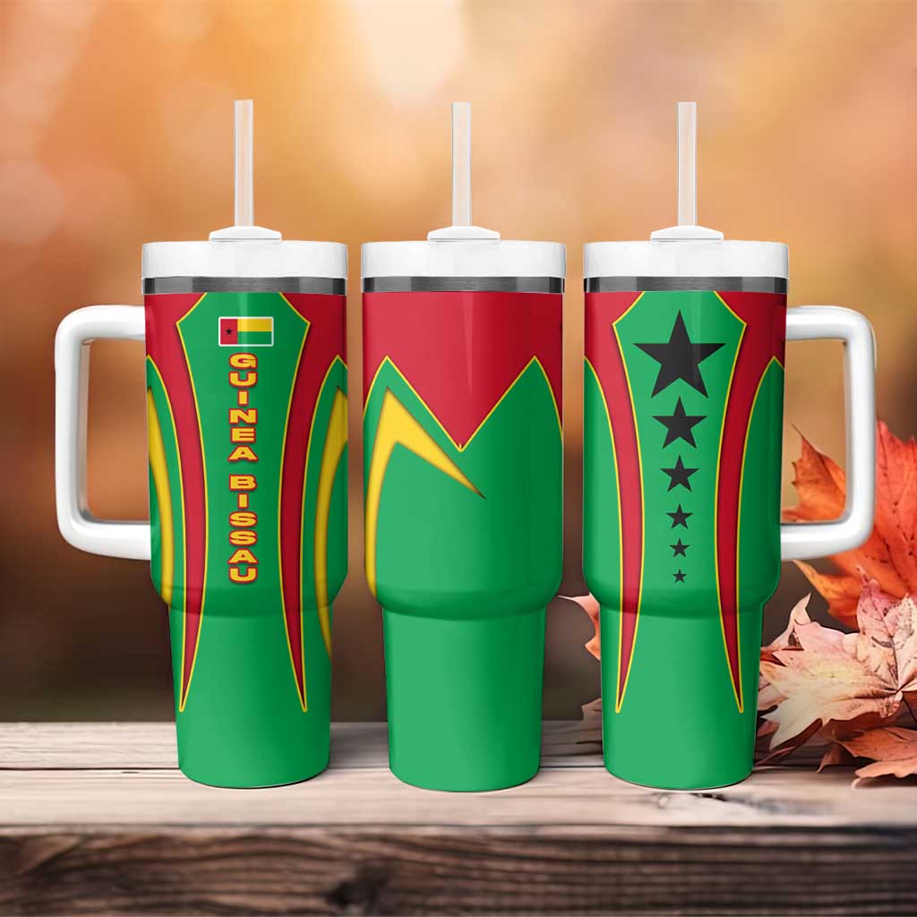 Guinea Bissau Tumbler With Handle Red Green Yellow Stripe Design and Black Star TS04