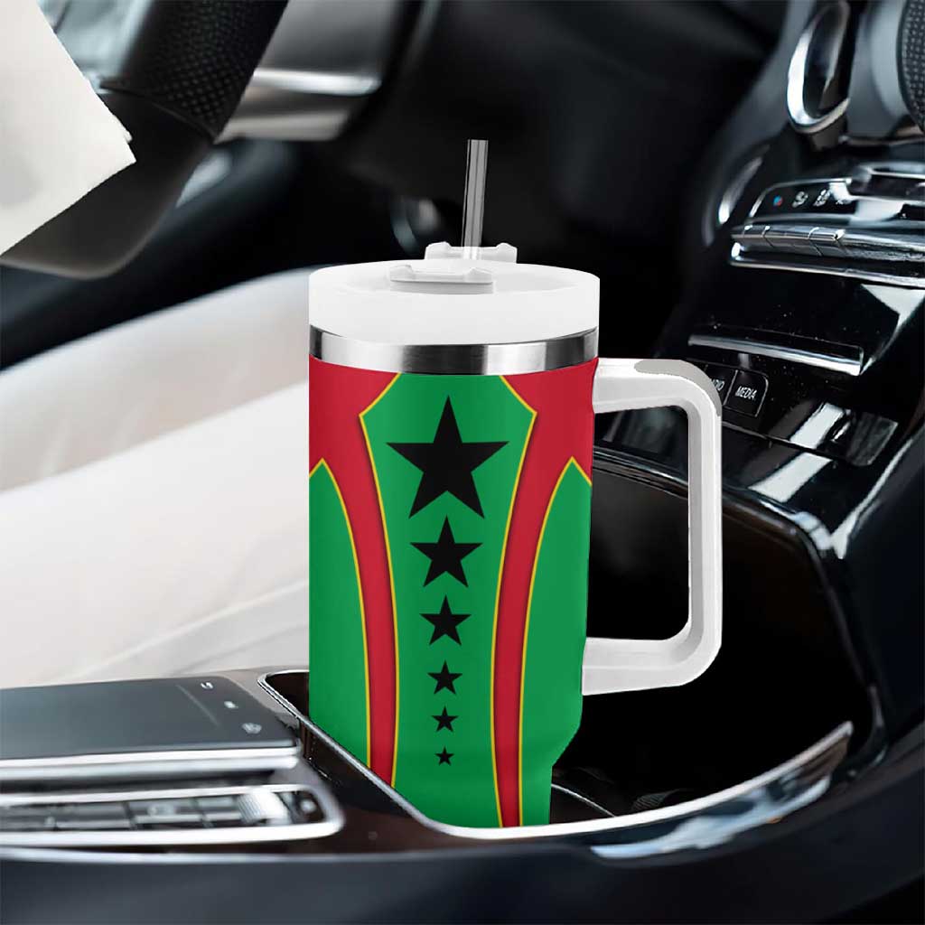 Guinea Bissau Tumbler With Handle Red Green Yellow Stripe Design and Black Star TS04