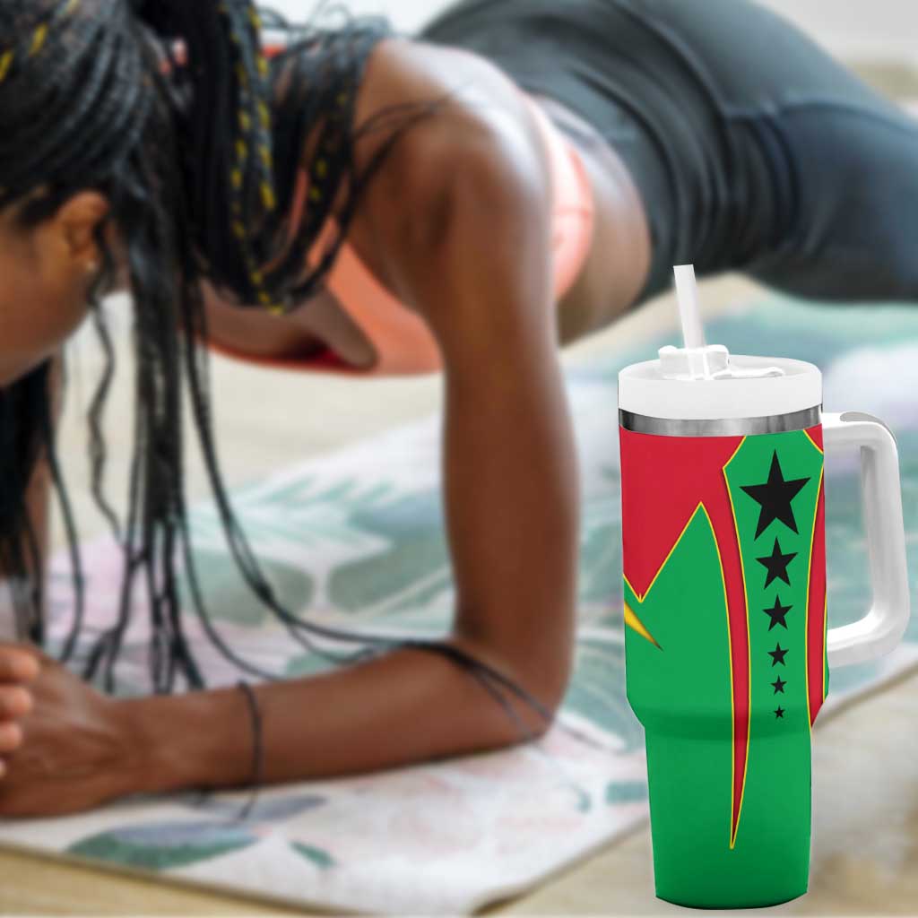Guinea Bissau Tumbler With Handle Red Green Yellow Stripe Design and Black Star TS04