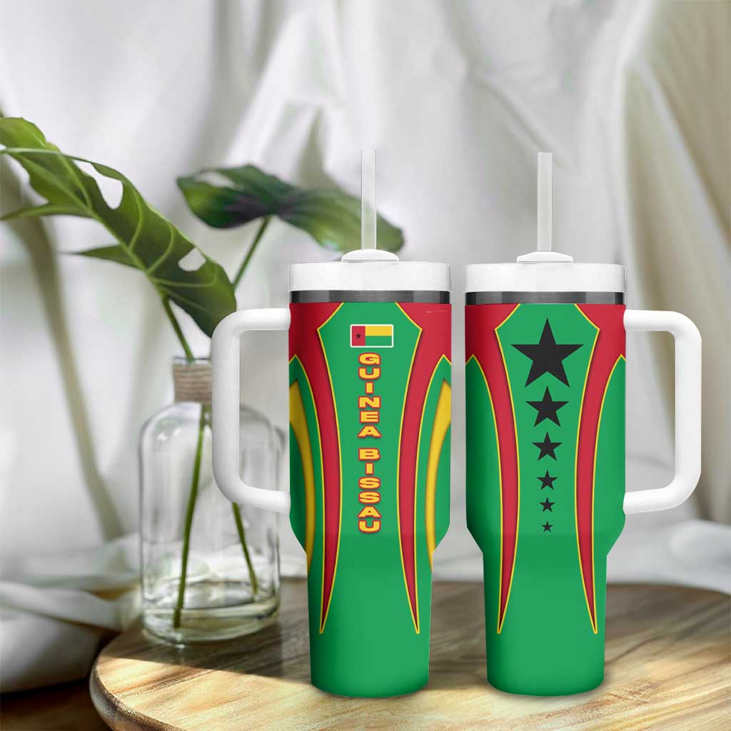 Guinea Bissau Tumbler With Handle Red Green Yellow Stripe Design and Black Star TS04