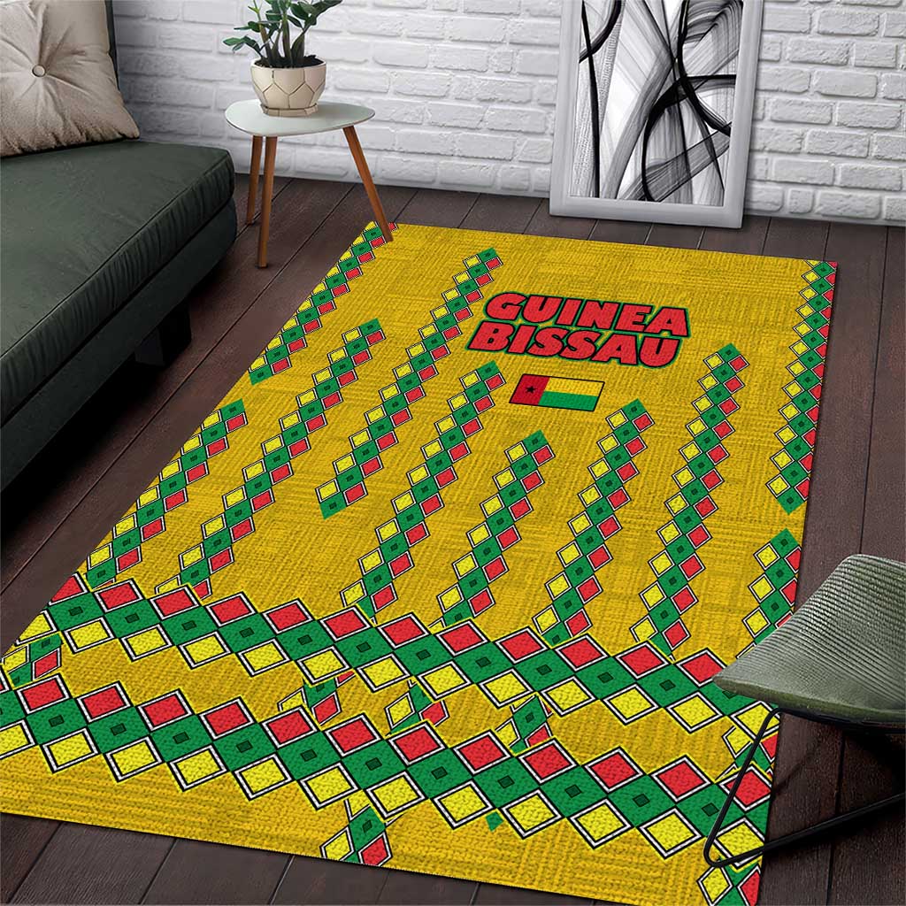 Guinea Bissau Area Rug Yellow Tribal Geometric Design and National Flag TS04