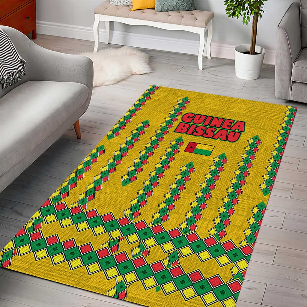 Guinea Bissau Area Rug Yellow Tribal Geometric Design and National Flag TS04