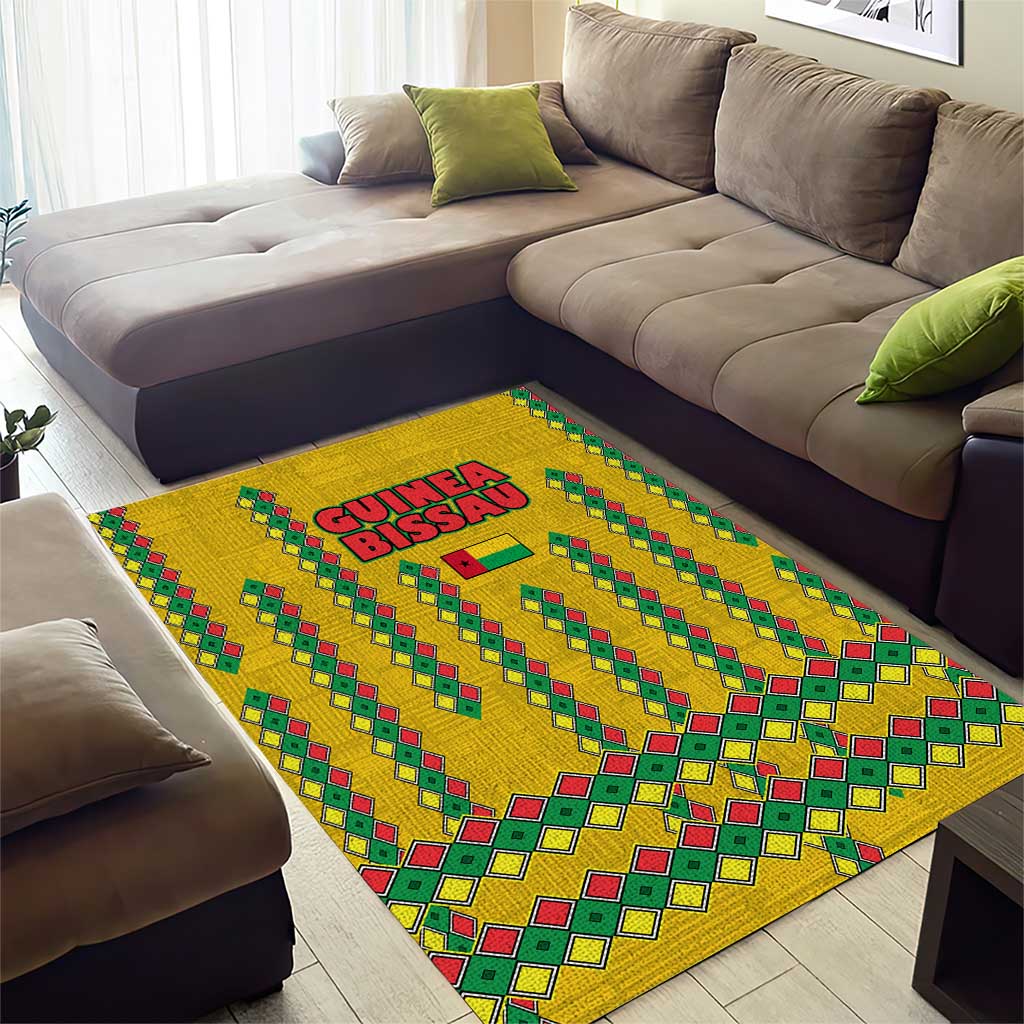 Guinea Bissau Area Rug Yellow Tribal Geometric Design and National Flag TS04