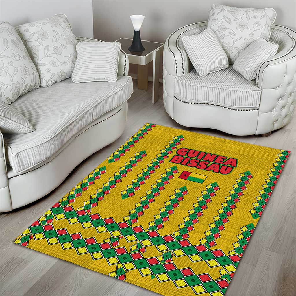 Guinea Bissau Area Rug Yellow Tribal Geometric Design and National Flag TS04