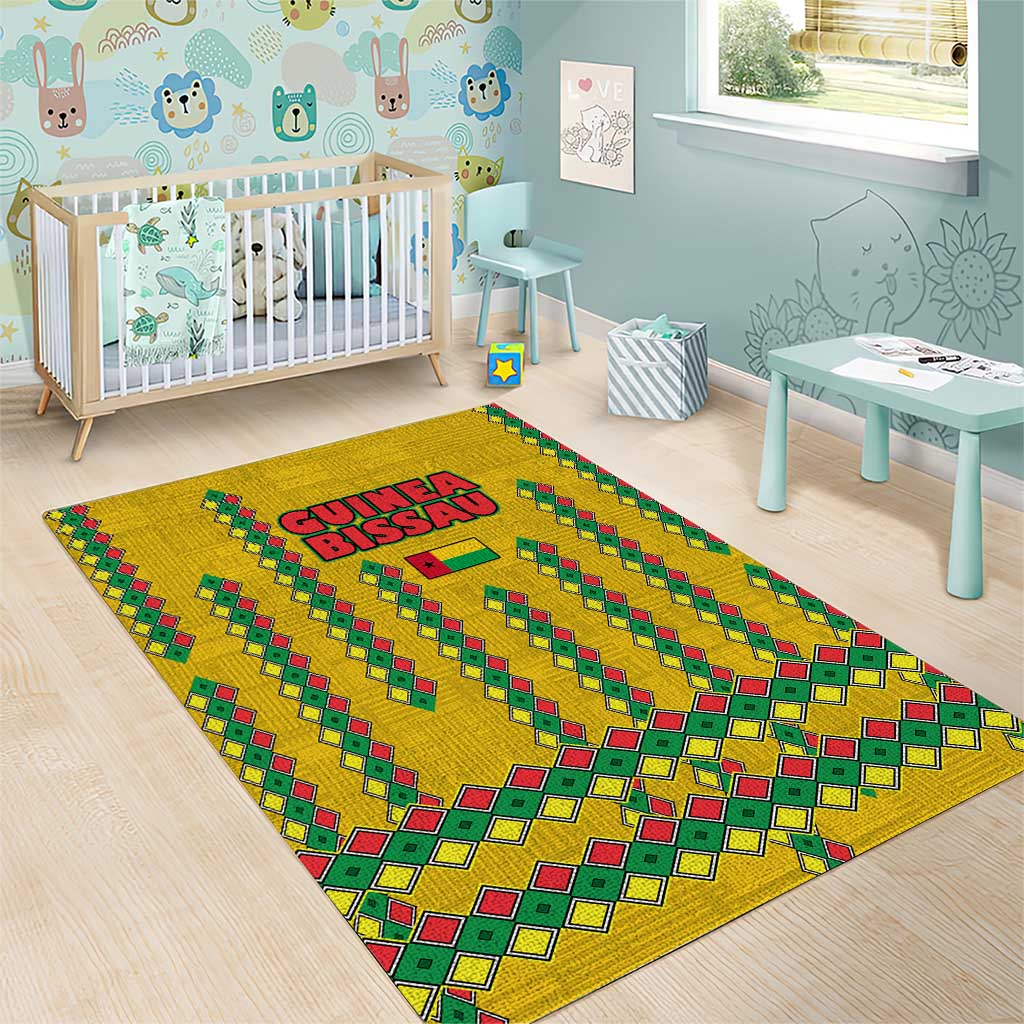 Guinea Bissau Area Rug Yellow Tribal Geometric Design and National Flag TS04