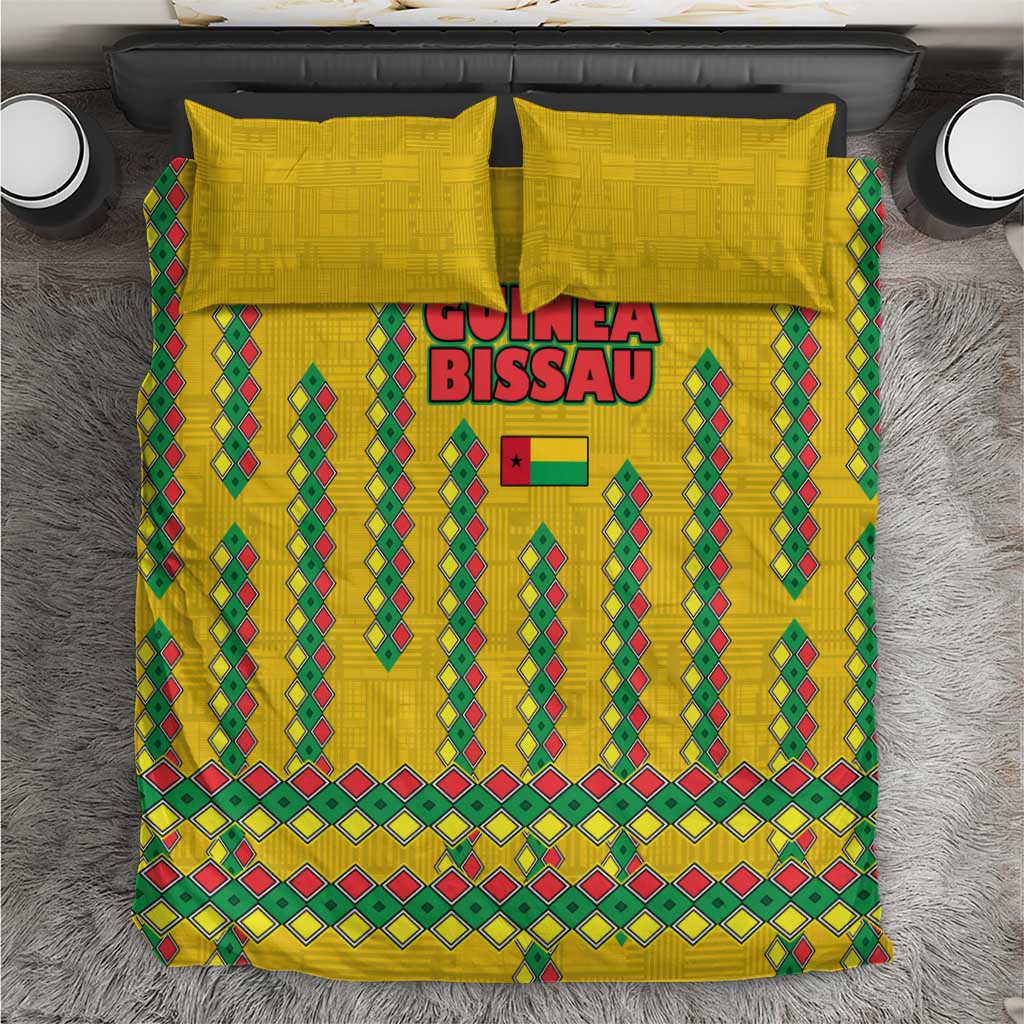 Guinea Bissau Bedding Set Yellow Tribal Geometric Design and National Flag TS04
