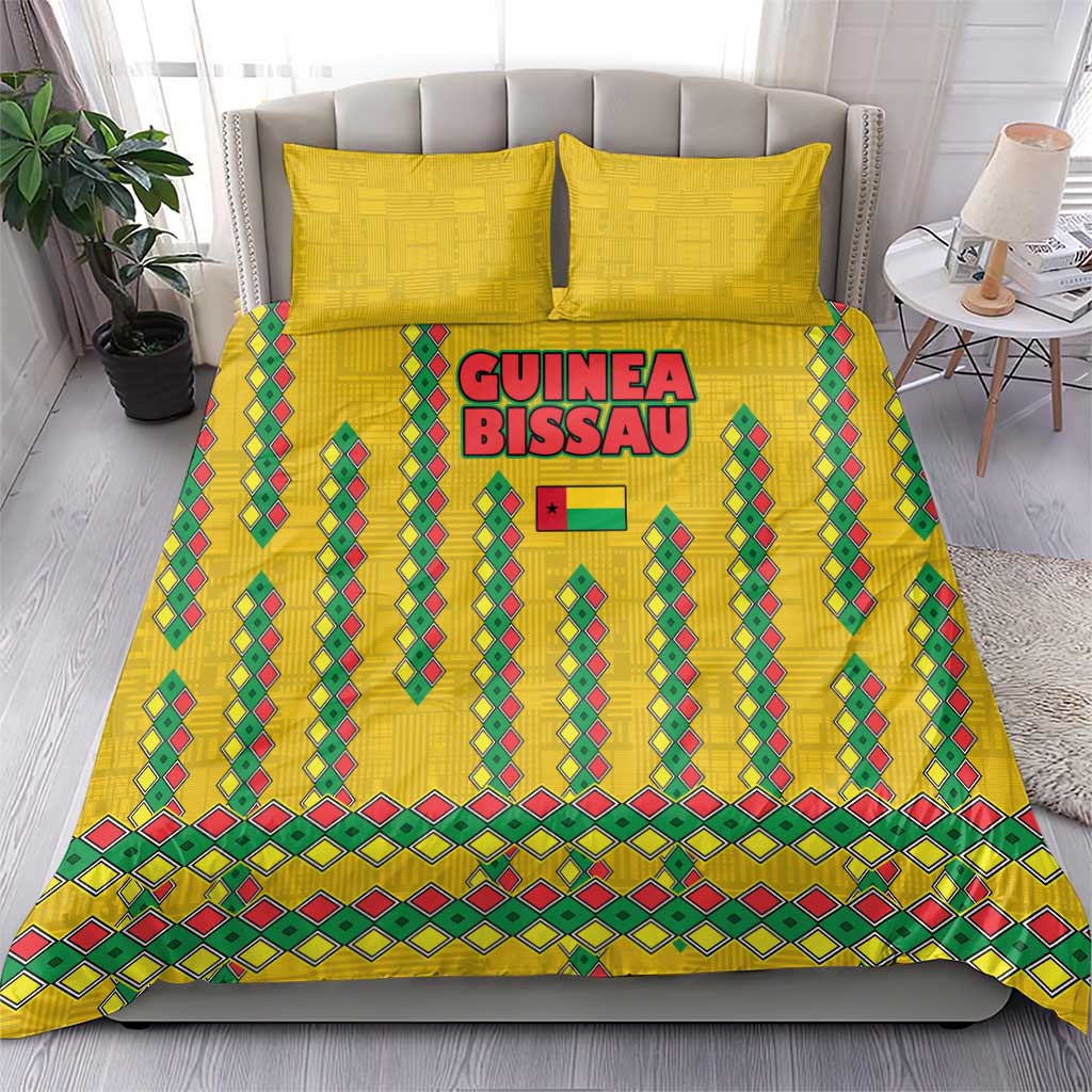 Guinea Bissau Bedding Set Yellow Tribal Geometric Design and National Flag TS04