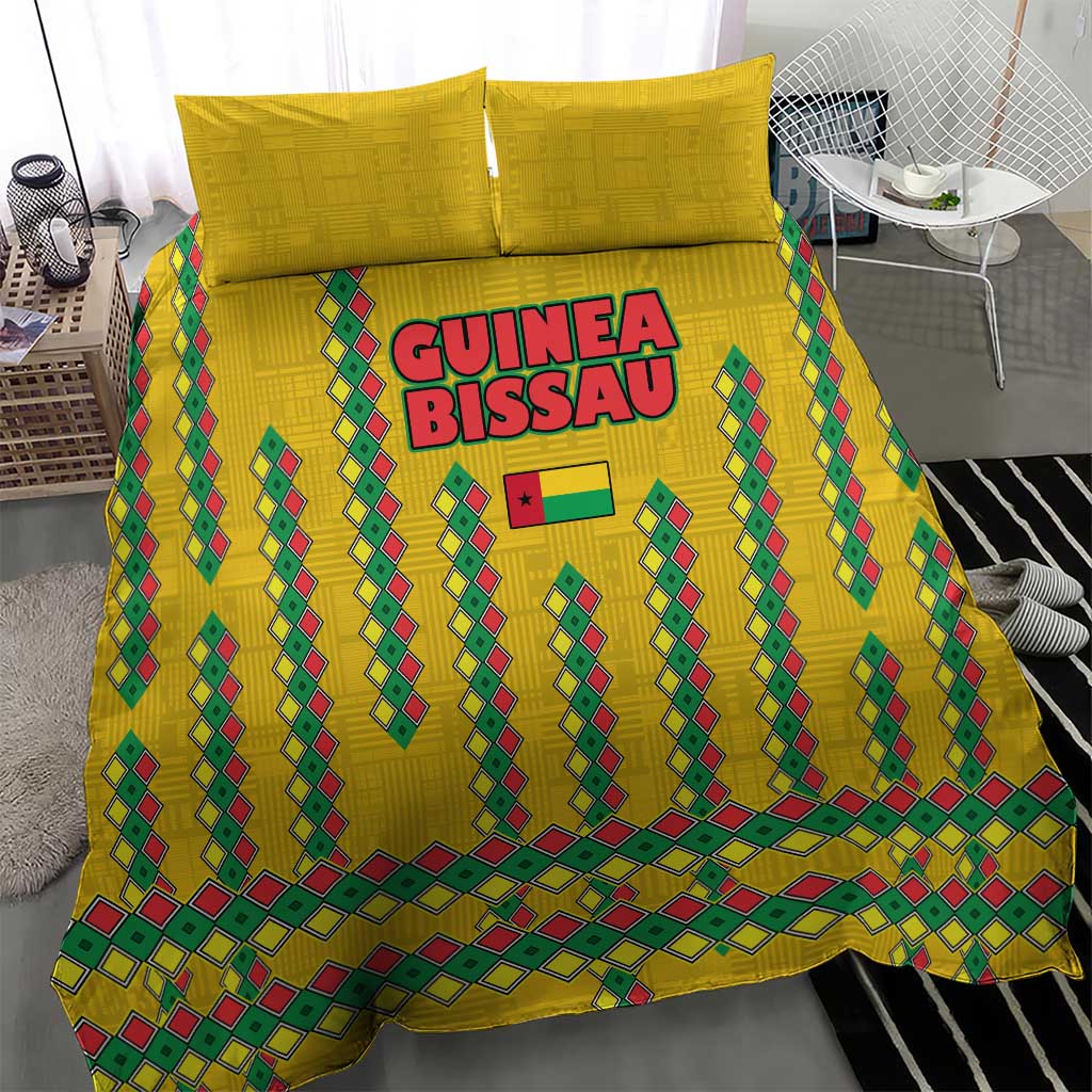 Guinea Bissau Bedding Set Yellow Tribal Geometric Design and National Flag TS04