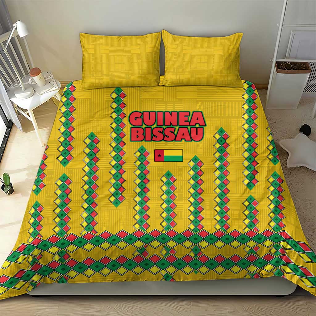 Guinea Bissau Bedding Set Yellow Tribal Geometric Design and National Flag TS04