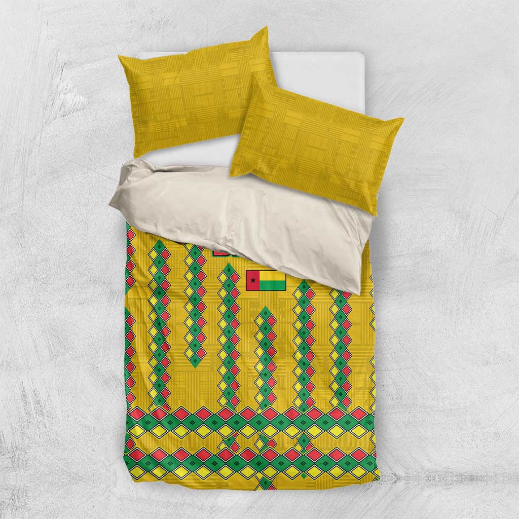 Guinea Bissau Bedding Set Yellow Tribal Geometric Design and National Flag TS04