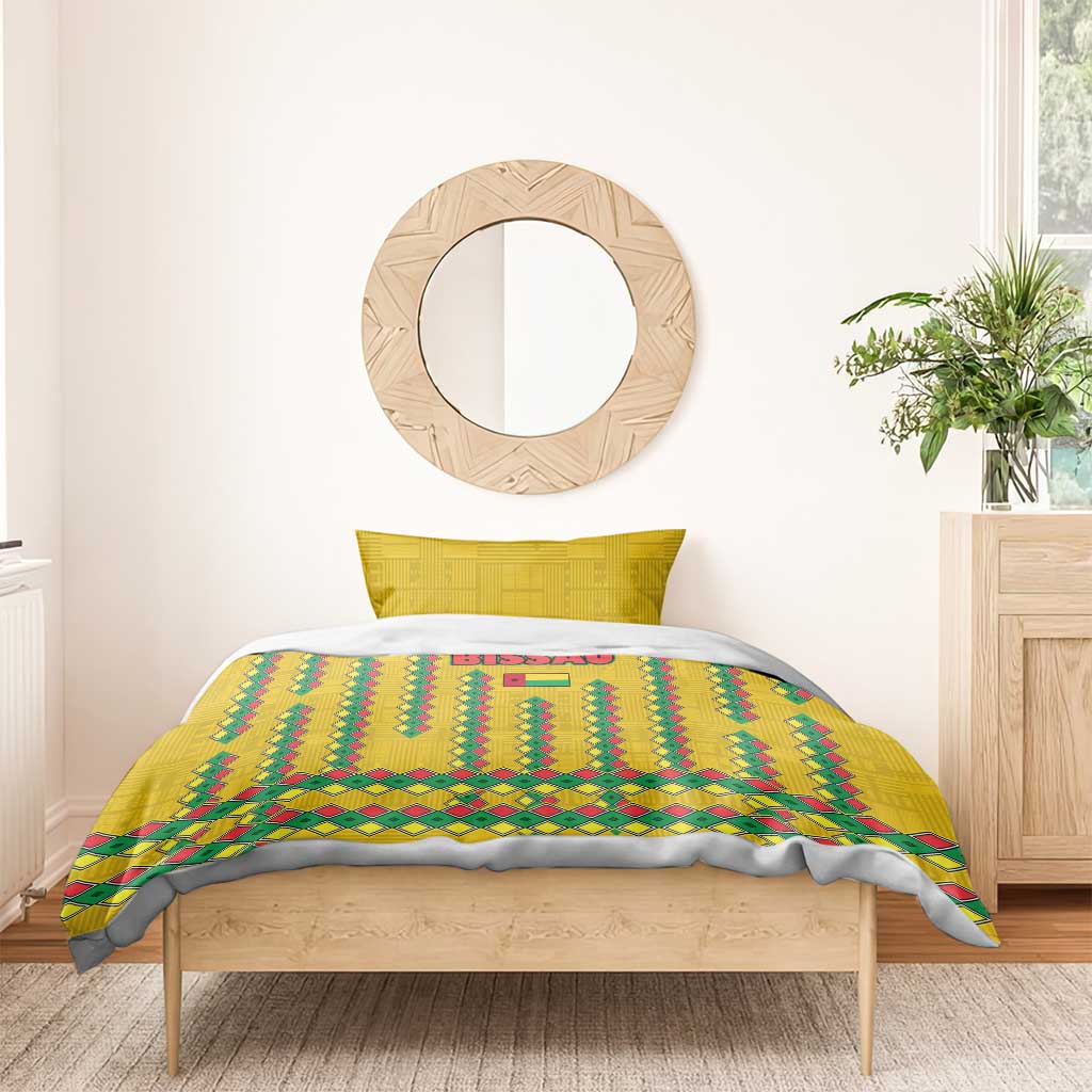 Guinea Bissau Bedding Set Yellow Tribal Geometric Design and National Flag TS04