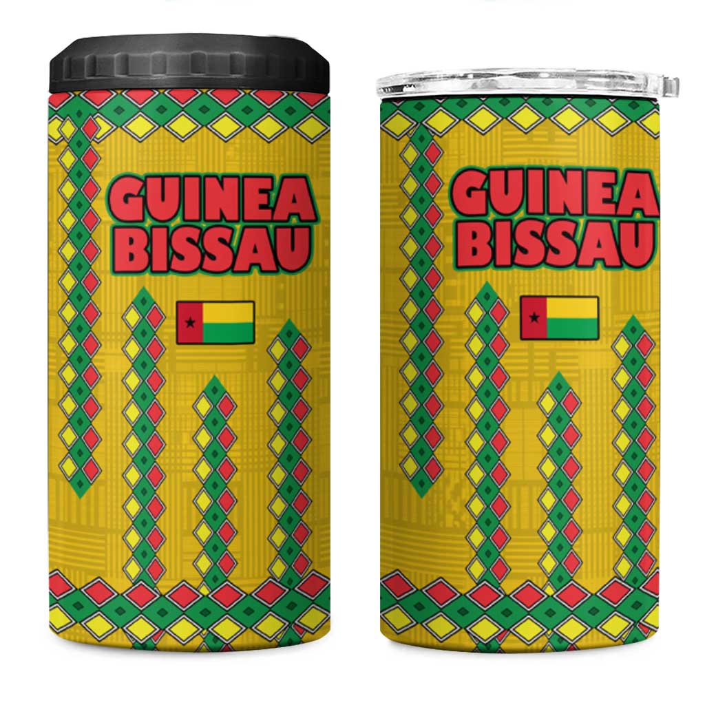Guinea Bissau 4 in 1 Can Cooler Tumbler Yellow Tribal Geometric Design and National Flag TS04