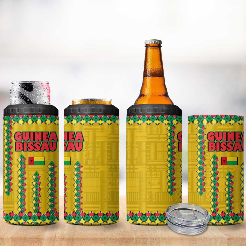 Guinea Bissau 4 in 1 Can Cooler Tumbler Yellow Tribal Geometric Design and National Flag TS04