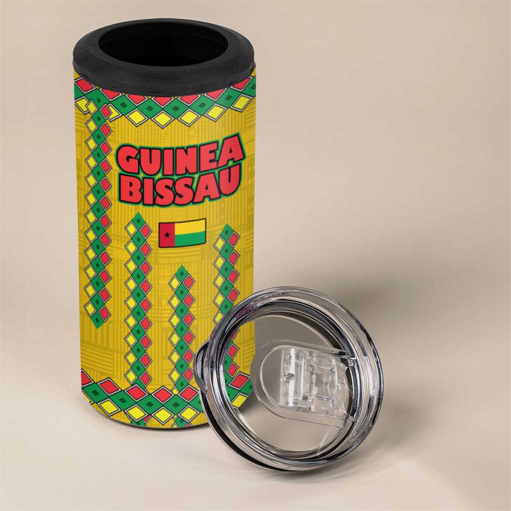 Guinea Bissau 4 in 1 Can Cooler Tumbler Yellow Tribal Geometric Design and National Flag TS04