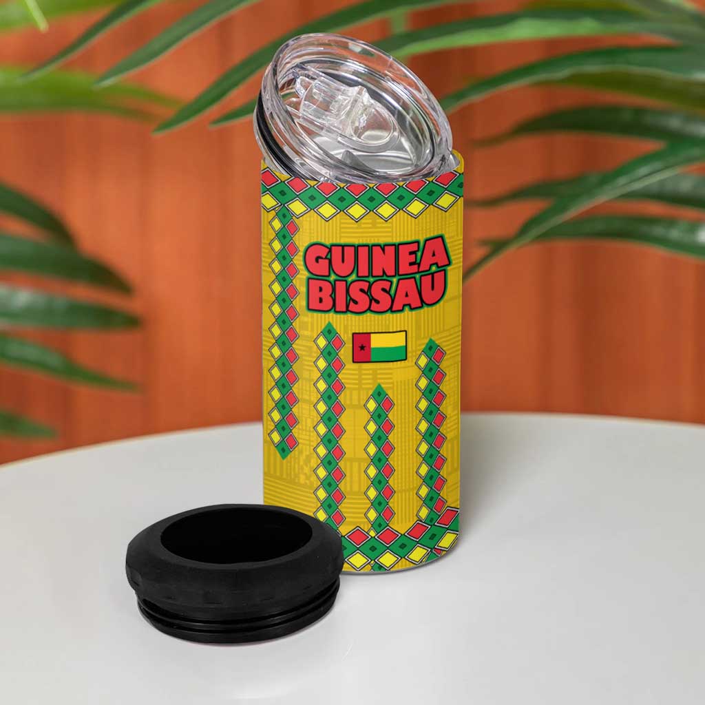 Guinea Bissau 4 in 1 Can Cooler Tumbler Yellow Tribal Geometric Design and National Flag TS04