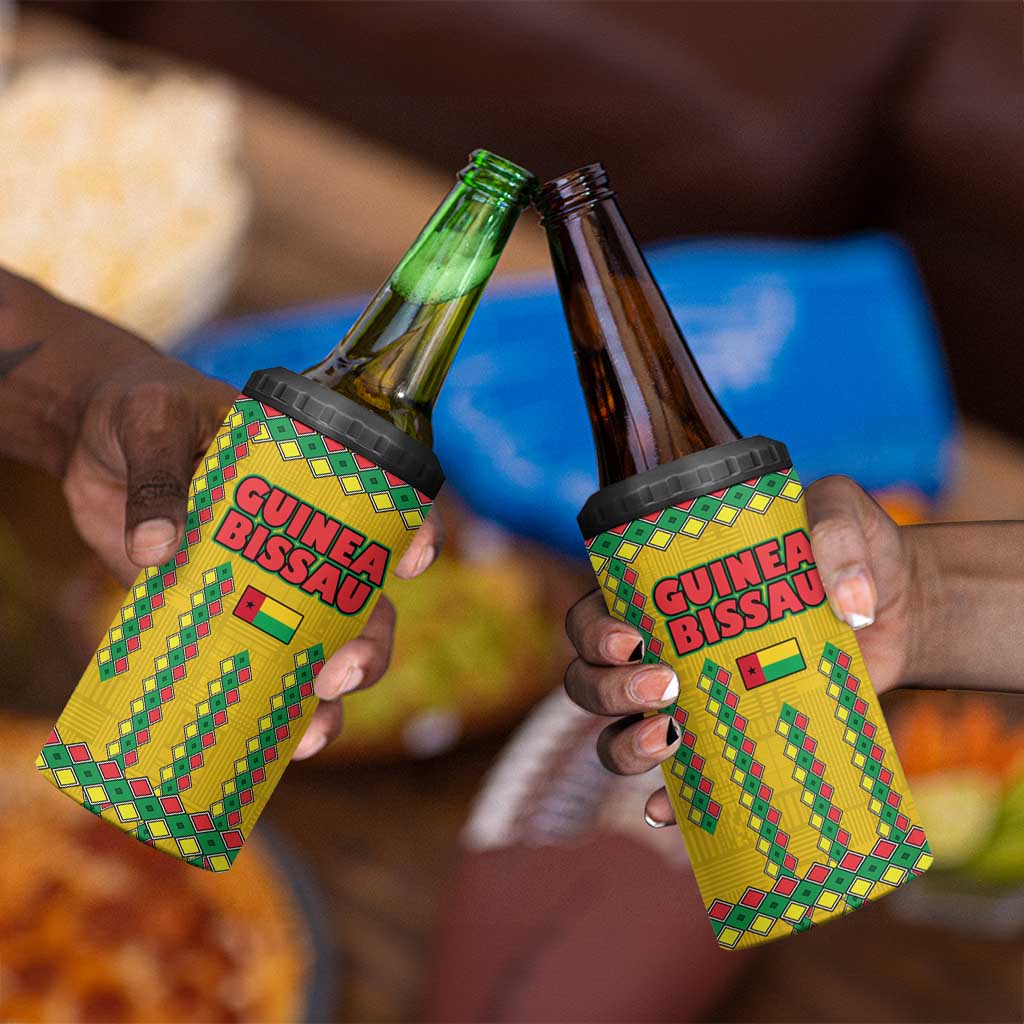 Guinea Bissau 4 in 1 Can Cooler Tumbler Yellow Tribal Geometric Design and National Flag TS04