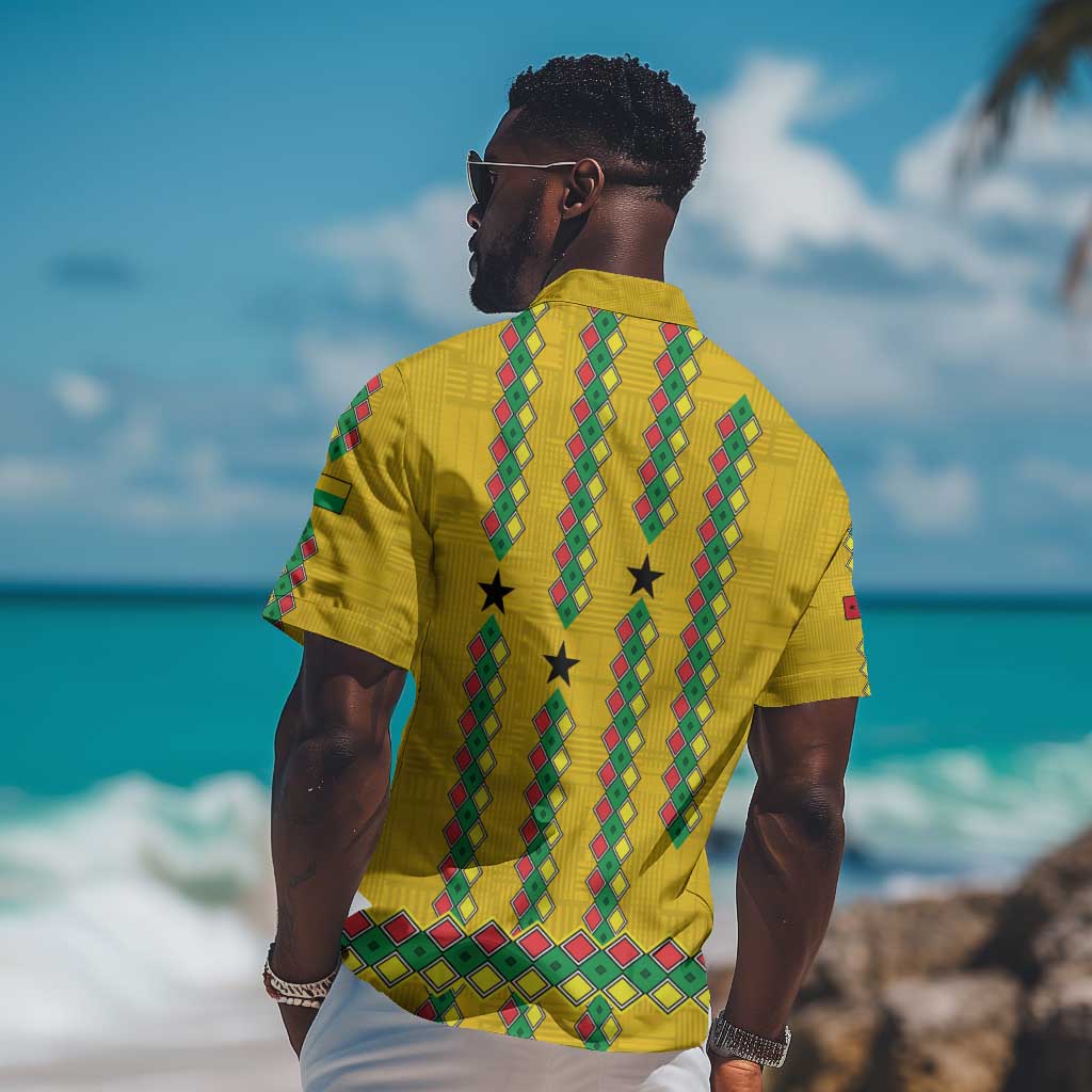 Guinea Bissau Hawaiian Shirt Yellow Tribal Geometric Design and National Flag TS04
