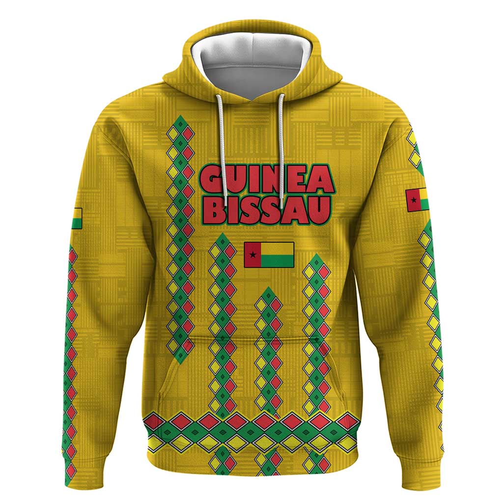Guinea Bissau Hoodie with Yellow Tribal Geometric Design and National Flag TS04
