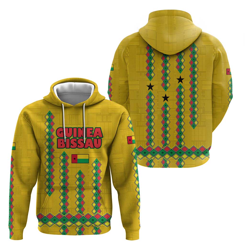 Guinea Bissau Hoodie with Yellow Tribal Geometric Design and National Flag TS04
