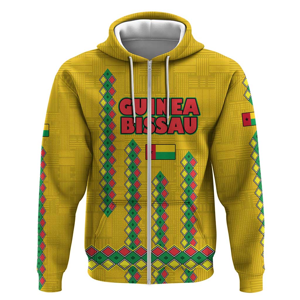 Guinea Bissau Hoodie with Yellow Tribal Geometric Design and National Flag TS04
