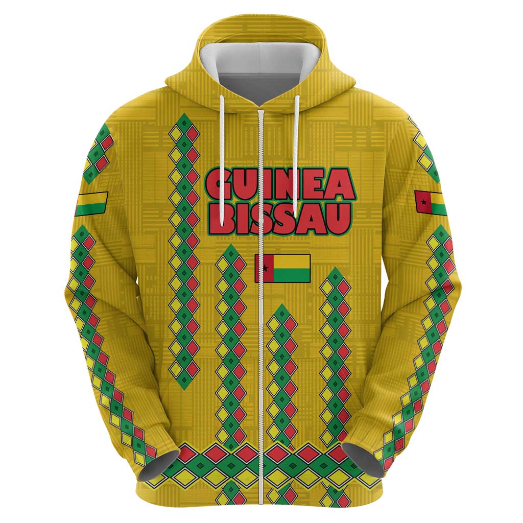 Guinea Bissau Hoodie with Yellow Tribal Geometric Design and National Flag TS04