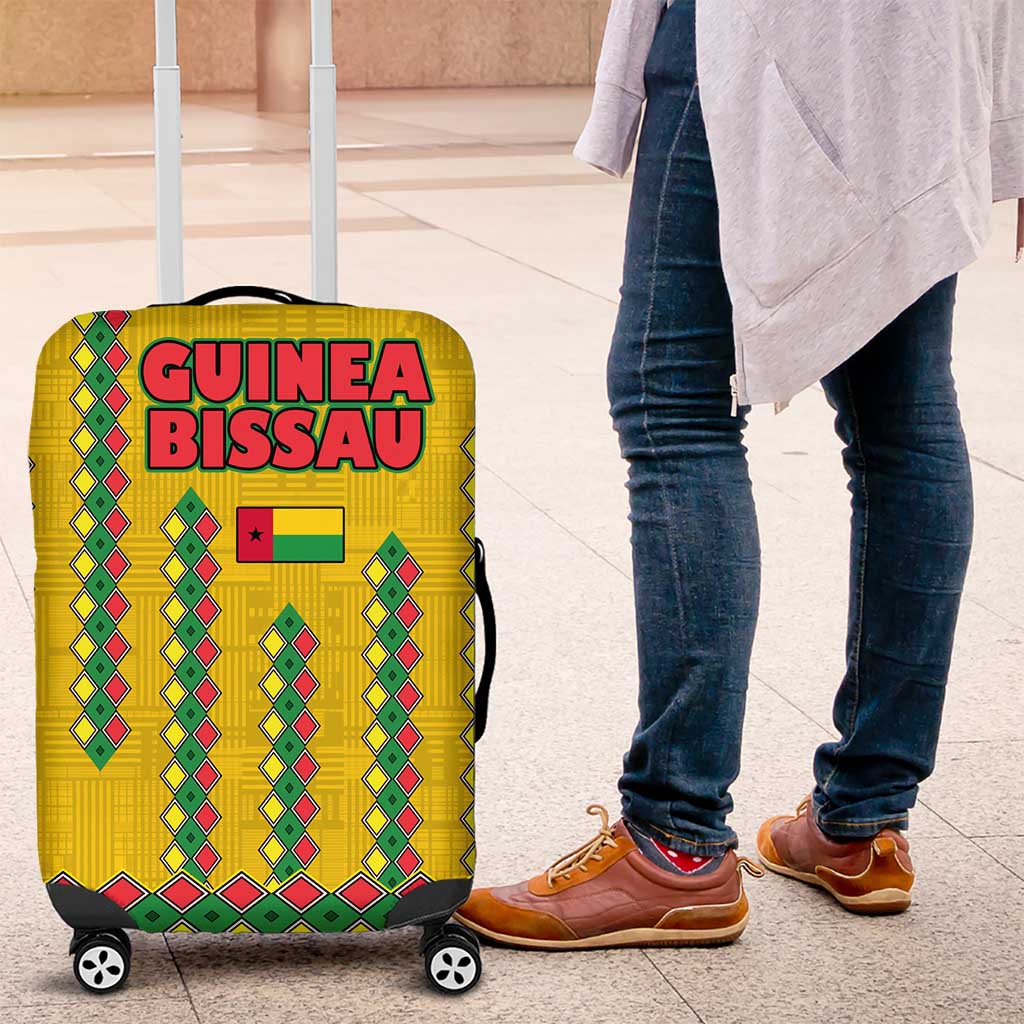 Guinea Bissau Luggage Cover with Yellow Tribal Geometric Design and National Flag TS04