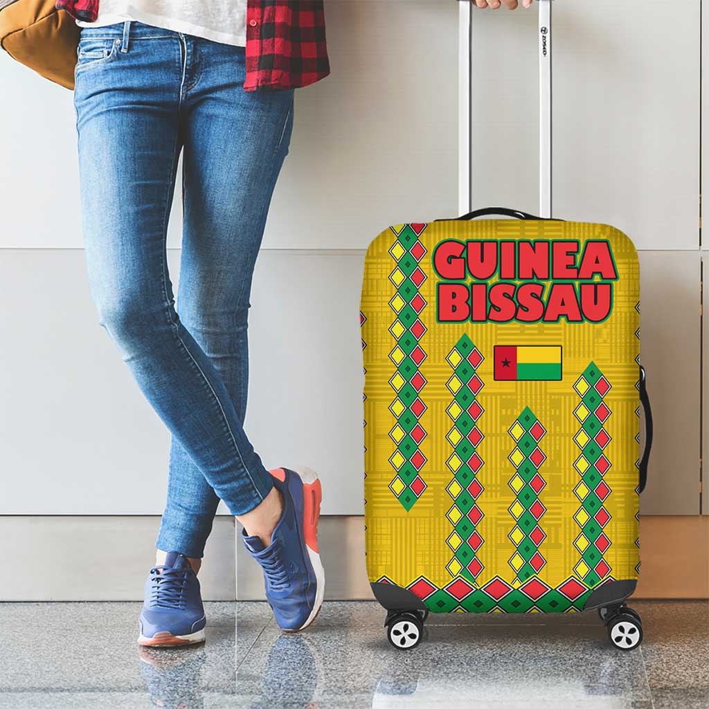Guinea Bissau Luggage Cover with Yellow Tribal Geometric Design and National Flag TS04