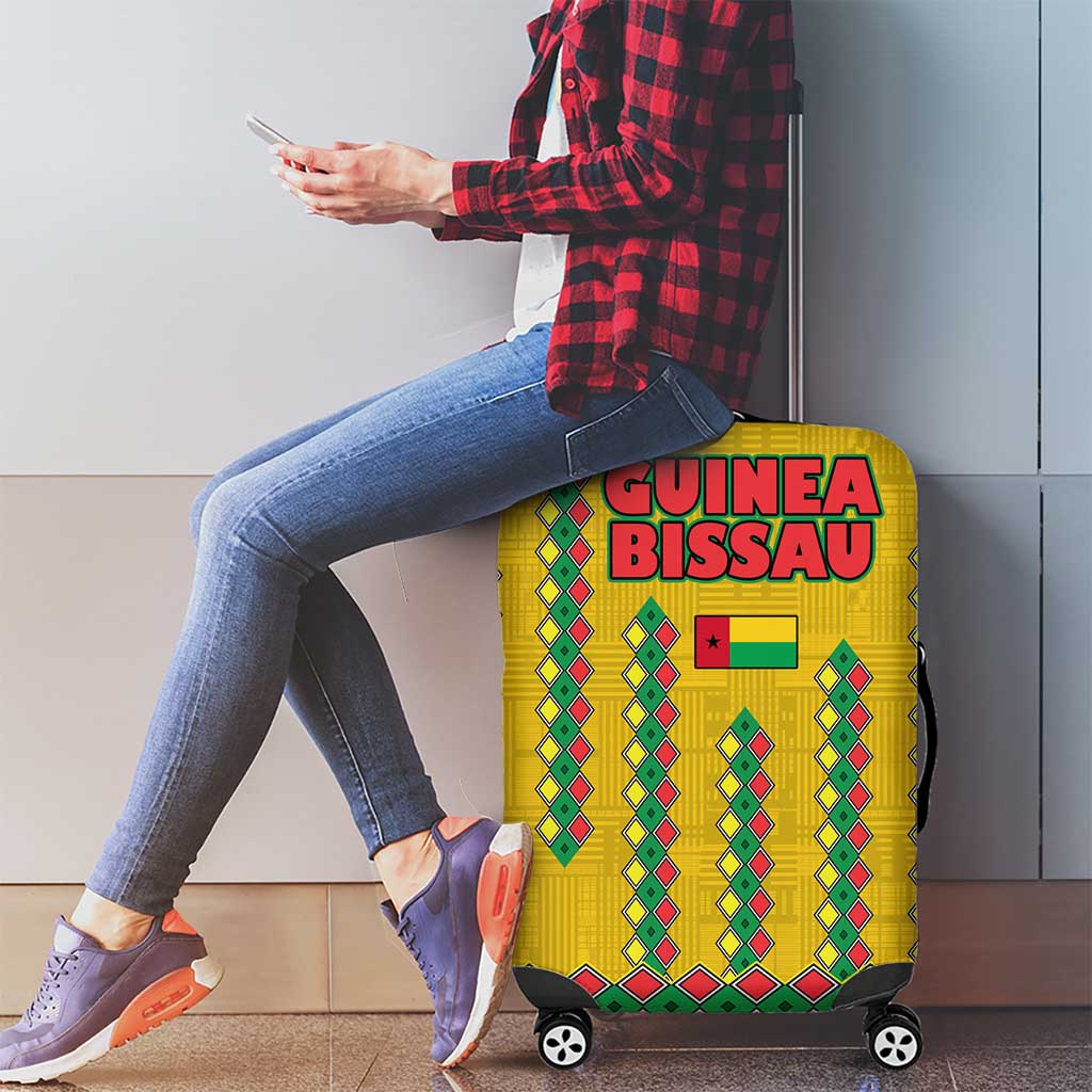 Guinea Bissau Luggage Cover with Yellow Tribal Geometric Design and National Flag TS04
