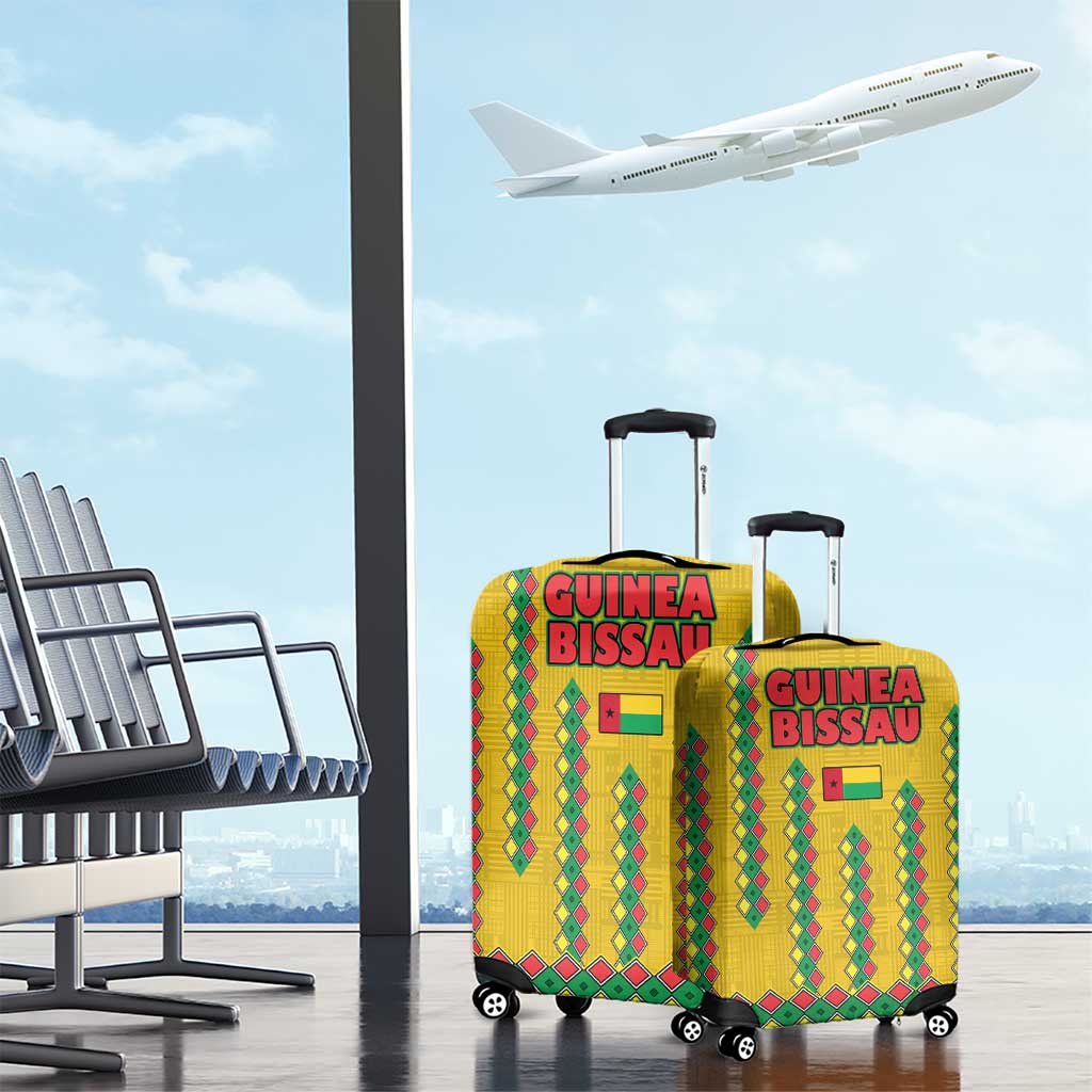 Guinea Bissau Luggage Cover with Yellow Tribal Geometric Design and National Flag TS04