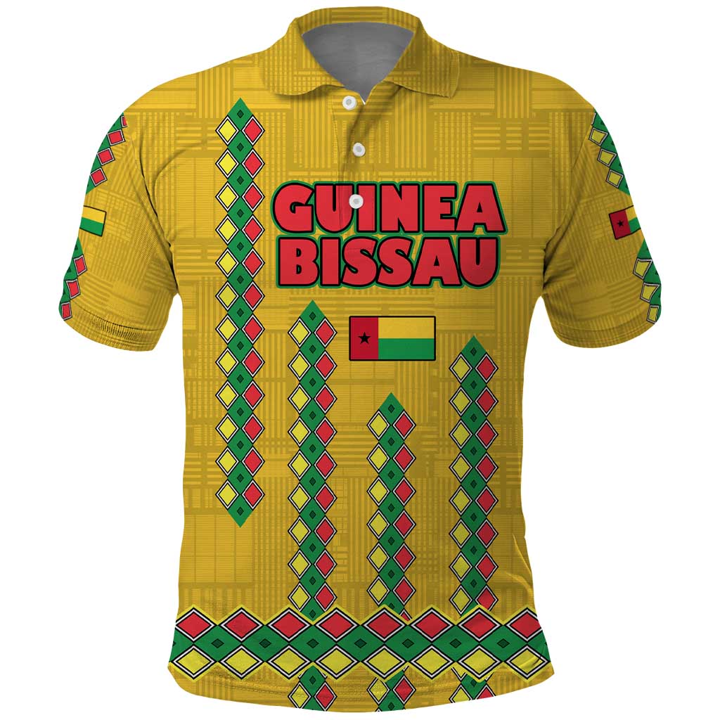 Guinea Bissau Polo Shirt with Yellow Tribal Geometric Design and National Flag TS04