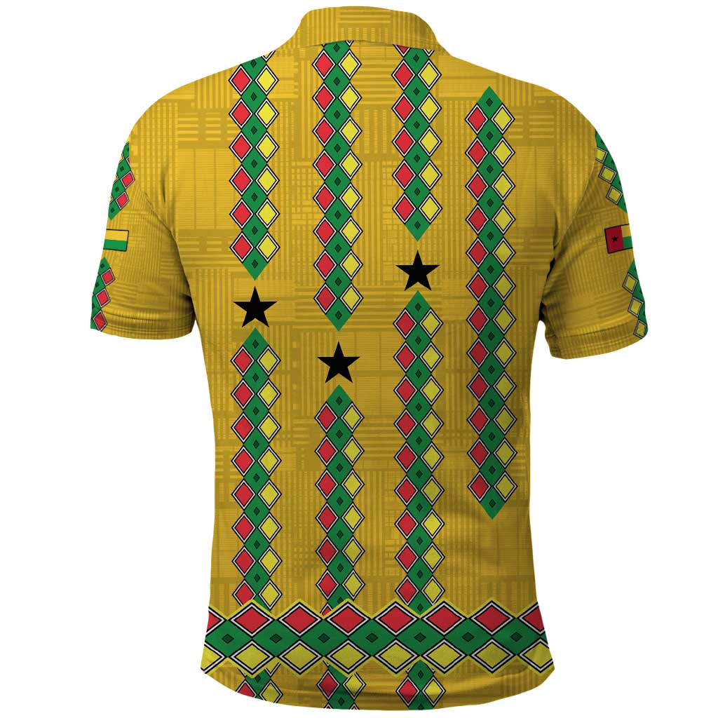 Guinea Bissau Polo Shirt with Yellow Tribal Geometric Design and National Flag TS04