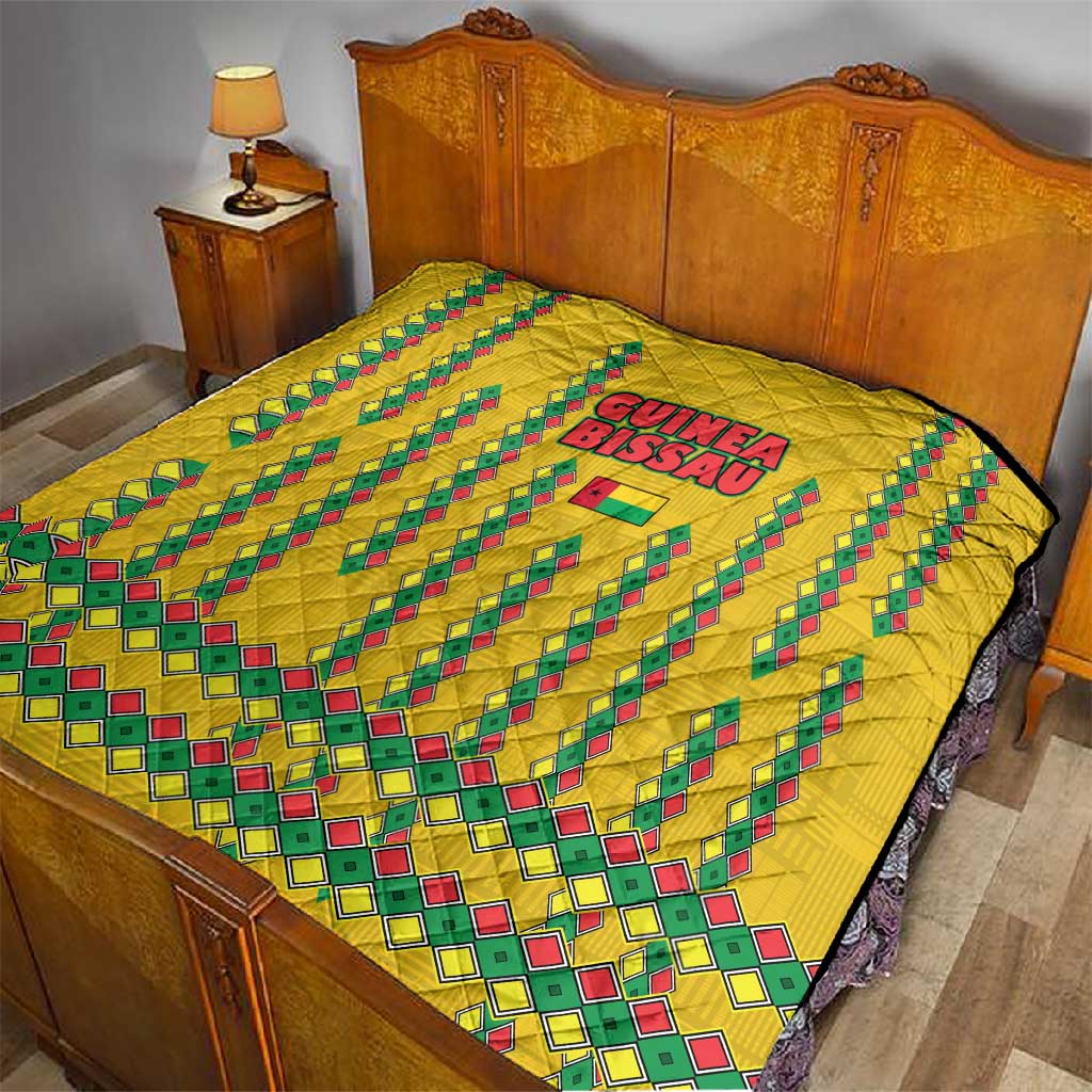 Guinea Bissau Quilt Yellow Tribal Geometric Design and National Flag TS04
