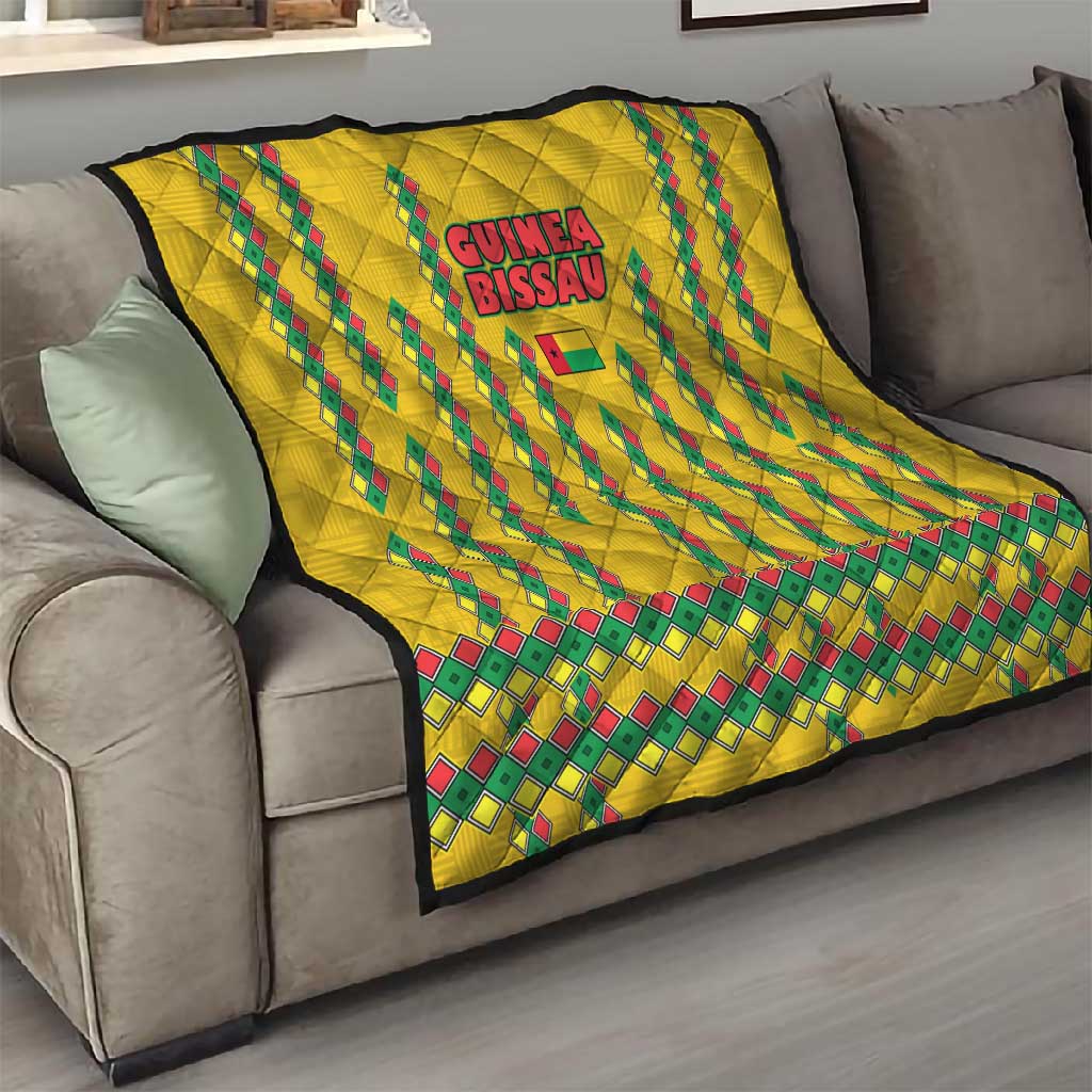 Guinea Bissau Quilt Yellow Tribal Geometric Design and National Flag TS04