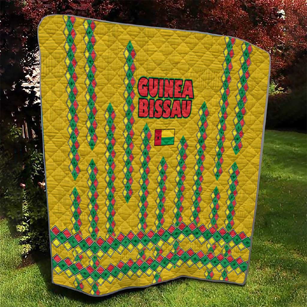 Guinea Bissau Quilt Yellow Tribal Geometric Design and National Flag TS04
