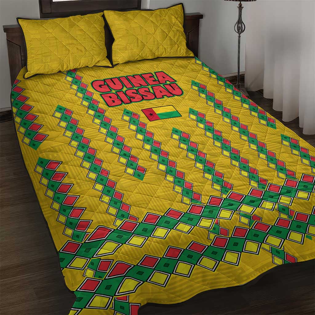 Guinea Bissau Quilt Bed Set Yellow Tribal Geometric Design and National Flag TS04