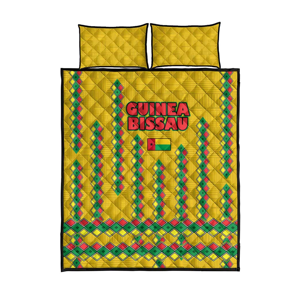 Guinea Bissau Quilt Bed Set Yellow Tribal Geometric Design and National Flag TS04