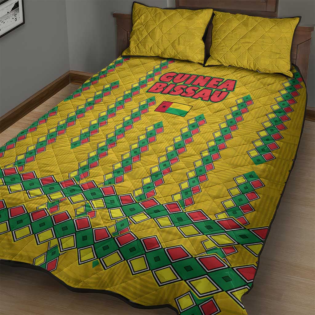 Guinea Bissau Quilt Bed Set Yellow Tribal Geometric Design and National Flag TS04