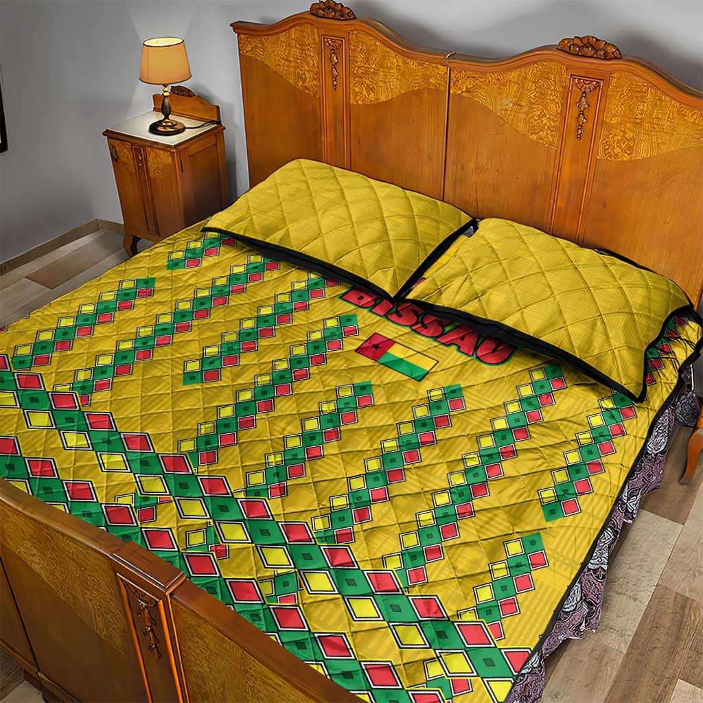 Guinea Bissau Quilt Bed Set Yellow Tribal Geometric Design and National Flag TS04