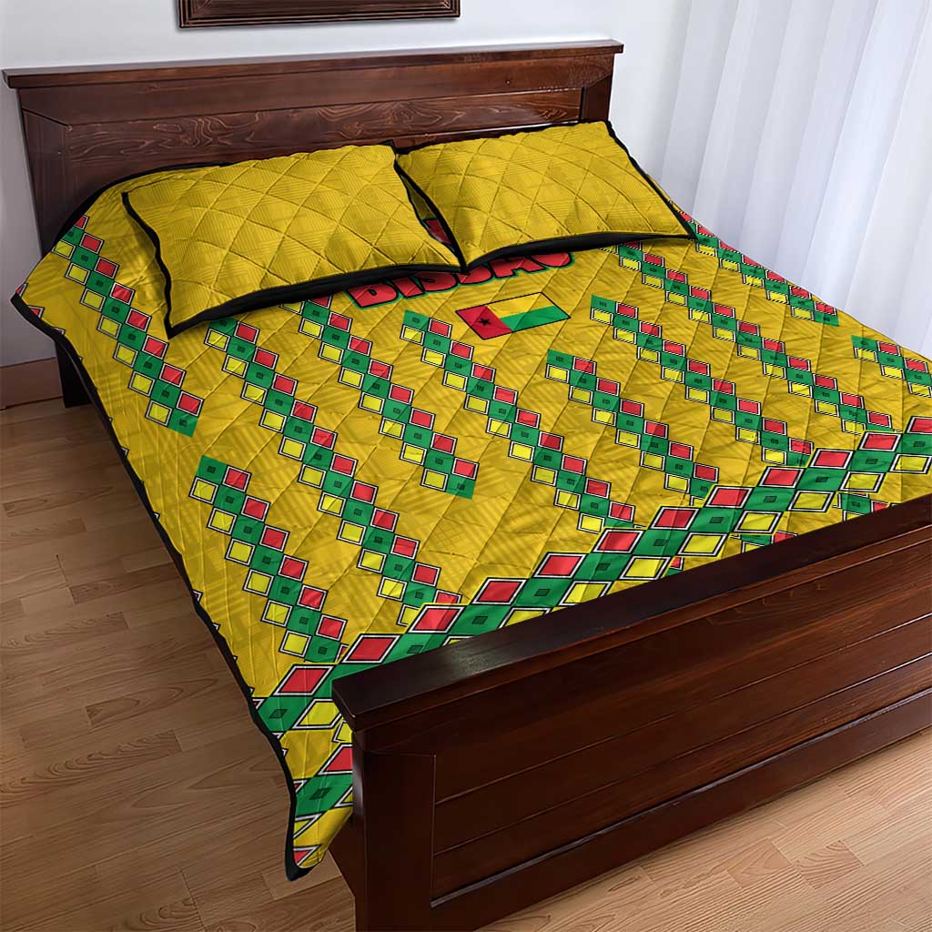 Guinea Bissau Quilt Bed Set Yellow Tribal Geometric Design and National Flag TS04