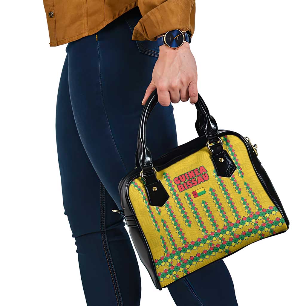 Guinea Bissau Shoulder Handbag with Yellow Tribal Geometric Design and National Flag TS04
